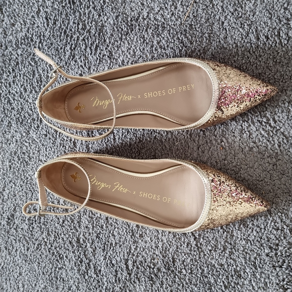 Gold glitter party flats Shoes of Prey with Megan Hess size 5.5 - Picture 3 of 6